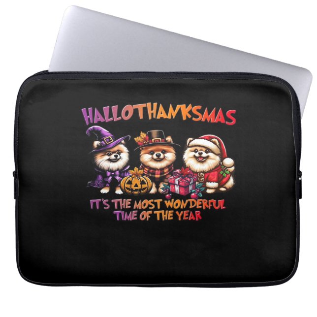 Pommeren Halloween Thanksgiving Christmas Classi Laptop Sleeve (Voorkant)