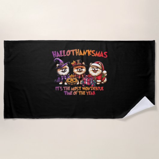 Pommeren Halloween Thanksgiving Christmas Classi Strandlaken (Voorkant)