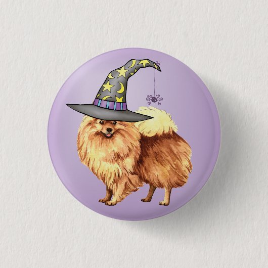 Pommeren heks ronde button 3,2 cm (Voorkant)