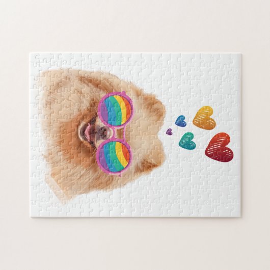 Pommeren Hond met hartenValentijnsdag Legpuzzel (Horizontaal)