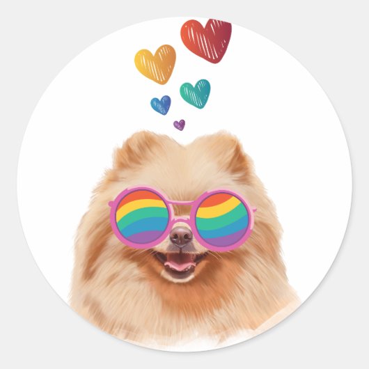 Pommeren Hond met hartenValentijnsdag Ronde Sticker (Voorkant)