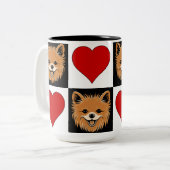 Pommeren Hondenliefhebber Cute Puppy Checkered Pat Tweekleurige Koffiemok (Voorkant links)