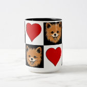 Pommeren Hondenliefhebber Cute Puppy Checkered Pat Tweekleurige Koffiemok (Center)
