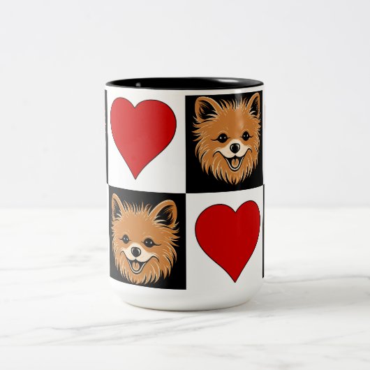 Pommeren Hondenliefhebber Cute Puppy Checkered Pat Tweekleurige Koffiemok (Center)