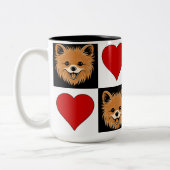 Pommeren Hondenliefhebber Cute Puppy Checkered Pat Tweekleurige Koffiemok (Links)