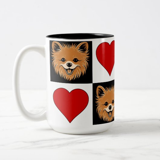 Pommeren Hondenliefhebber Cute Puppy Checkered Pat Tweekleurige Koffiemok (Links)