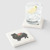 Pommeren Hondenras Boho Floral Silhouette Stenen Onderzetter (Zijkant)