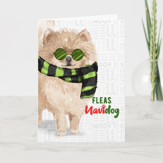 Pommeren Hondenras Funny Fleas Navidog Kerstmis Feestdagen Kaart (Voorkant)