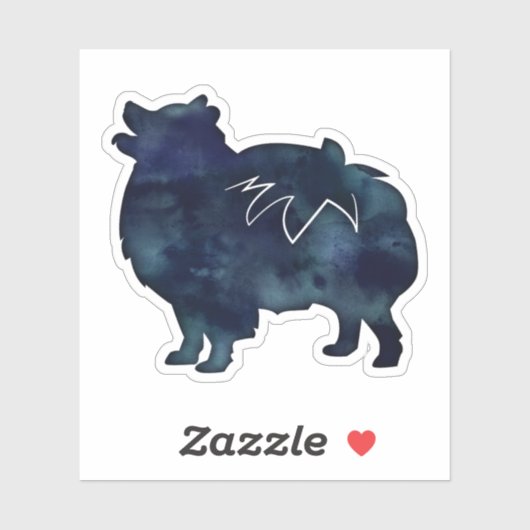 Pommeren Hondenras Waterverf Silhouette Sticker (Vel)