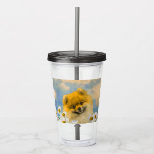 Pommeren in Daisies schilderen - Oorspronkelijke h Acryl Drinkbeker