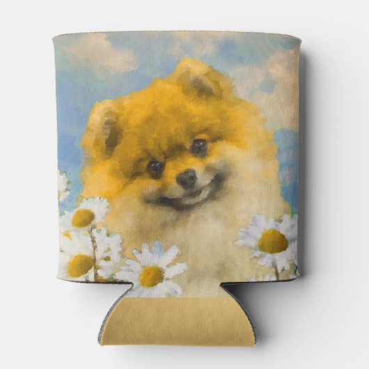 Pommeren in Daisies schilderen - Oorspronkelijke h Blikjeskoeler (Achterkant)