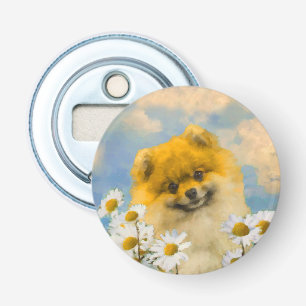Pommeren in Daisies schilderen - Oorspronkelijke h Button Flesopener