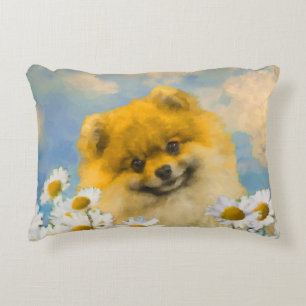Pommeren in Daisies schilderen - Oorspronkelijke h Decoratief Kussen