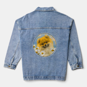 Pommeren in Daisies schilderen - Oorspronkelijke h Denim Jacket
