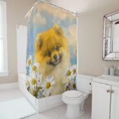 Pommeren in Daisies schilderen - Oorspronkelijke h Douchegordijn (In situ)