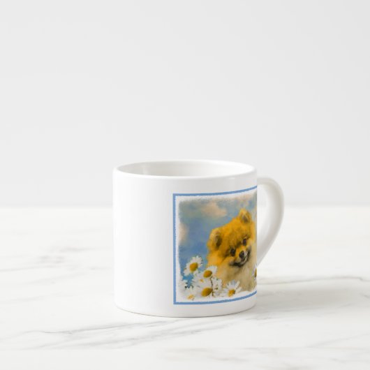 Pommeren in Daisies schilderen - Oorspronkelijke h Espresso Kop (Voorkant rechts)