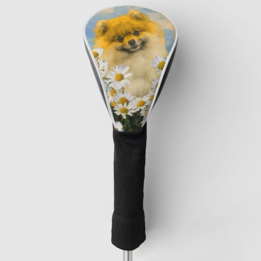 Pommeren in Daisies schilderen - Oorspronkelijke h Golfheadcover (Voorkant)