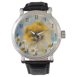 Pommeren in Daisies schilderen - Oorspronkelijke h Horloge