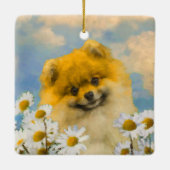 Pommeren in Daisies schilderen - Oorspronkelijke h Keramisch Ornament (Achterkant)