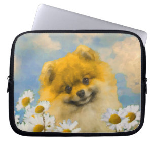 Pommeren in Daisies schilderen - Oorspronkelijke h Laptop Sleeve