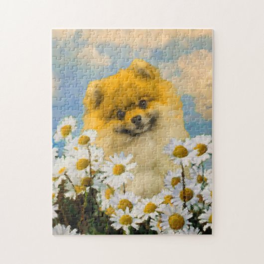 Pommeren in Daisies schilderen - Oorspronkelijke h Legpuzzel (Verticaal)