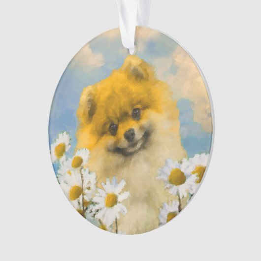 Pommeren in Daisies schilderen - Oorspronkelijke h Ornament (voorkant)