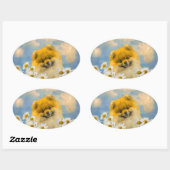 Pommeren in Daisies schilderen - Oorspronkelijke h Ovale Sticker (Vel)