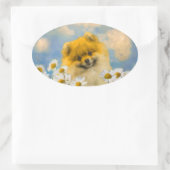 Pommeren in Daisies schilderen - Oorspronkelijke h Ovale Sticker (Tas)