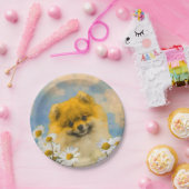 Pommeren in Daisies schilderen - Oorspronkelijke h Papieren Bordje (Feest)