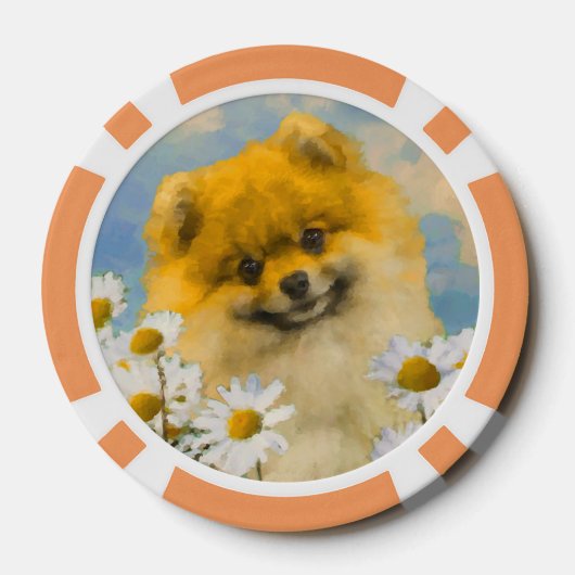 Pommeren in Daisies schilderen - Oorspronkelijke h Poker Chips (Achterkant)