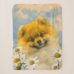 Pommeren in Daisies schilderen - Oorspronkelijke h Sherpa Deken