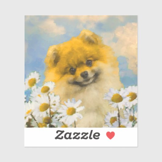 Pommeren in Daisies schilderen - Oorspronkelijke h Sticker (Vel)