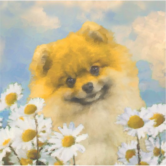 Pommeren in Daisies schilderen - Oorspronkelijke h Sticker (Voorkant)