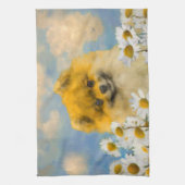 Pommeren in Daisies schilderen - Oorspronkelijke h Theedoek (Verticaal)