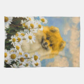 Pommeren in Daisies schilderen - Oorspronkelijke h Theedoek (Horizontaal)