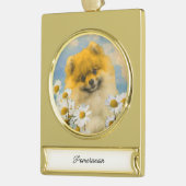 Pommeren in Daisies schilderen - Oorspronkelijke h Verguld Banner Ornament (Links)