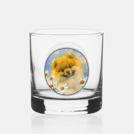 Pommeren in Daisies schilderen - Oorspronkelijke h Whisky Glas (Voorkant)