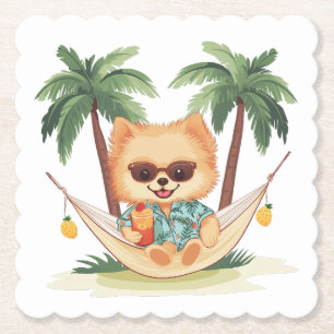 Pommeren in een hangmat Hawaiiaans Shirt Kartonnen Onderzetters