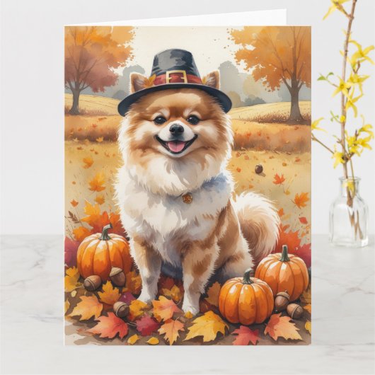 Pommeren in het najaar laat Thanksgiving kunst ach Kaart (Gele Bloem)