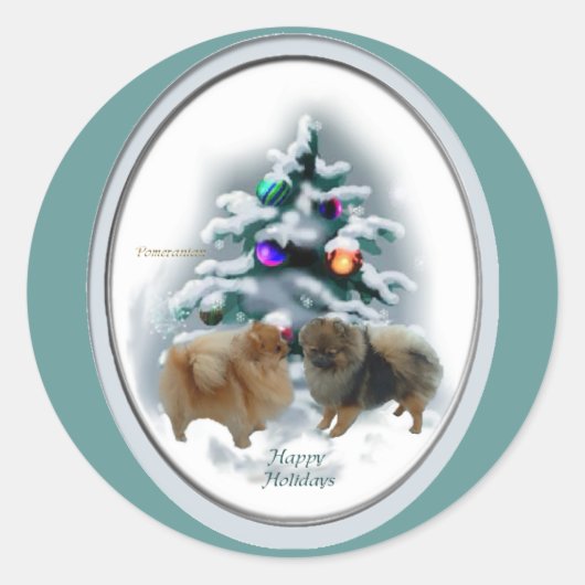 Pommeren kerstcadeaus ronde sticker (Voorkant)