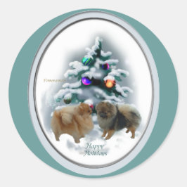 Pommeren kerstcadeaus ronde sticker