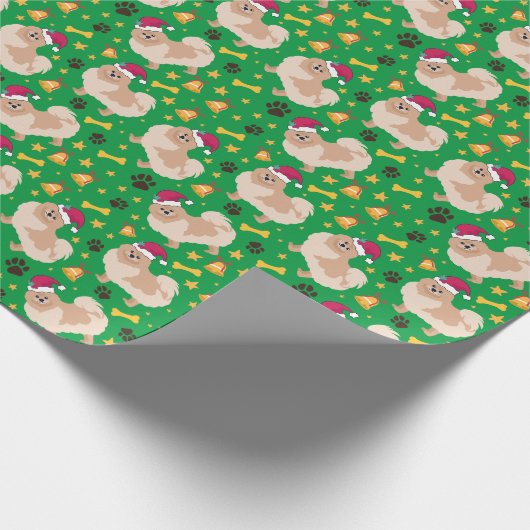 Pommeren Kerstmis met Santa hat, groen Cadeaupapier (Hoek)