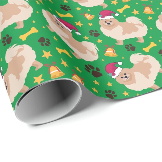 Pommeren Kerstmis met Santa hat, groen Cadeaupapier (Rol Hoek)