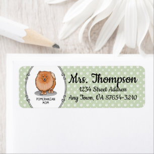 Pommeren mama Pom Mam (oranje rood) Cute Dog Mam Etiket