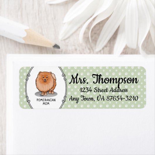 Pommeren mama Pom Mam (oranje rood) Cute Dog Mam Etiket (Insitu)