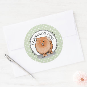 Pommeren mama Pom Mam (oranje rood) Cute Dog Mam Ronde Sticker