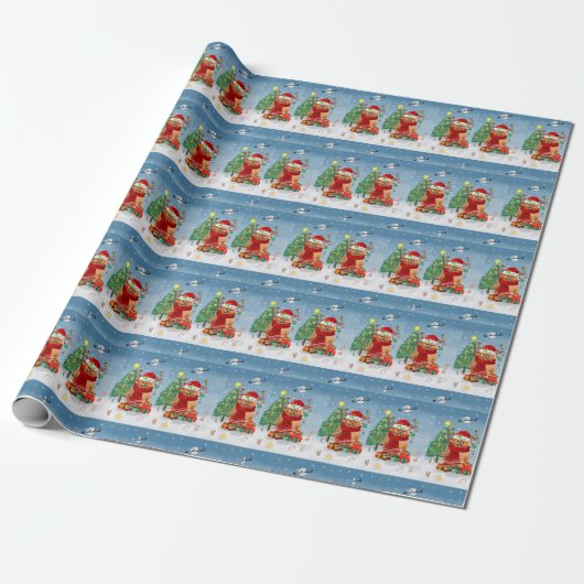 Pommeren met kerstcadeautjes cadeaupapier (Uitgerold)