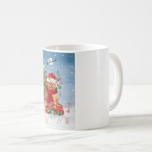 Pommeren met kerstcadeautjes koffiemok (Voorkant rechts)