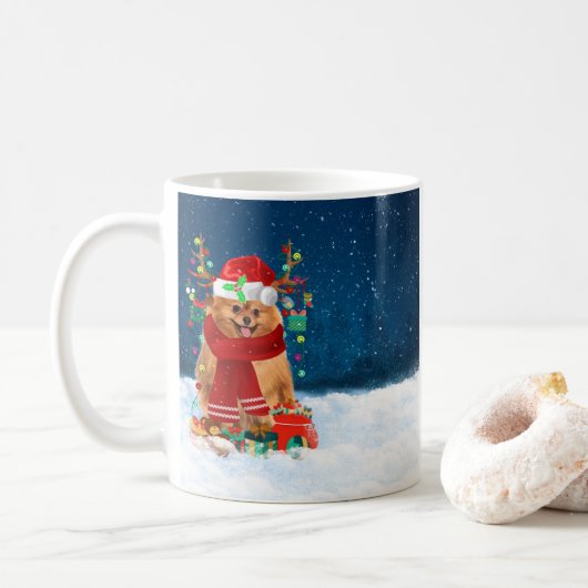 Pommeren met kerstcadeautjes koffiemok (Met donut)