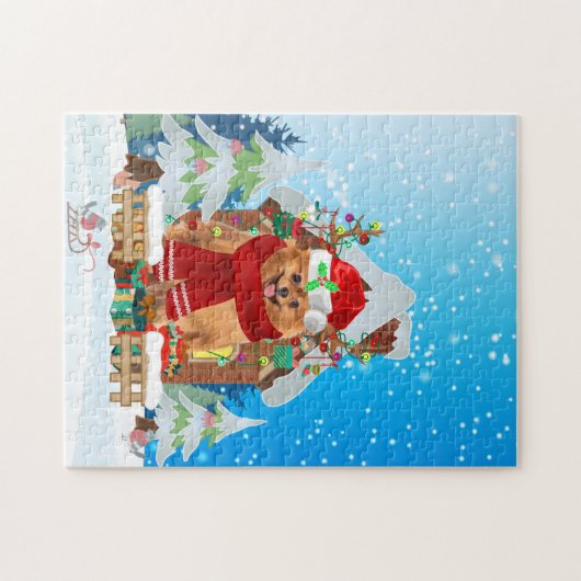 Pommeren met kerstcadeautjes legpuzzel (Horizontaal)